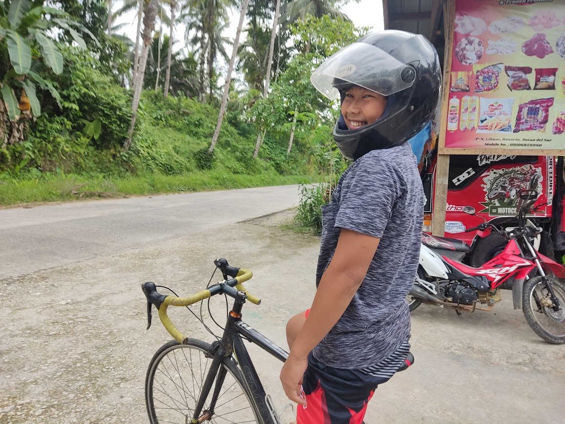 Road Bike with Full-Face Protective Helmet